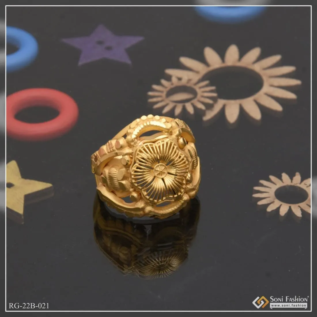 1 Gram Gold Forming Flower Stylish Design Best Quality Ring for Men - Style B021