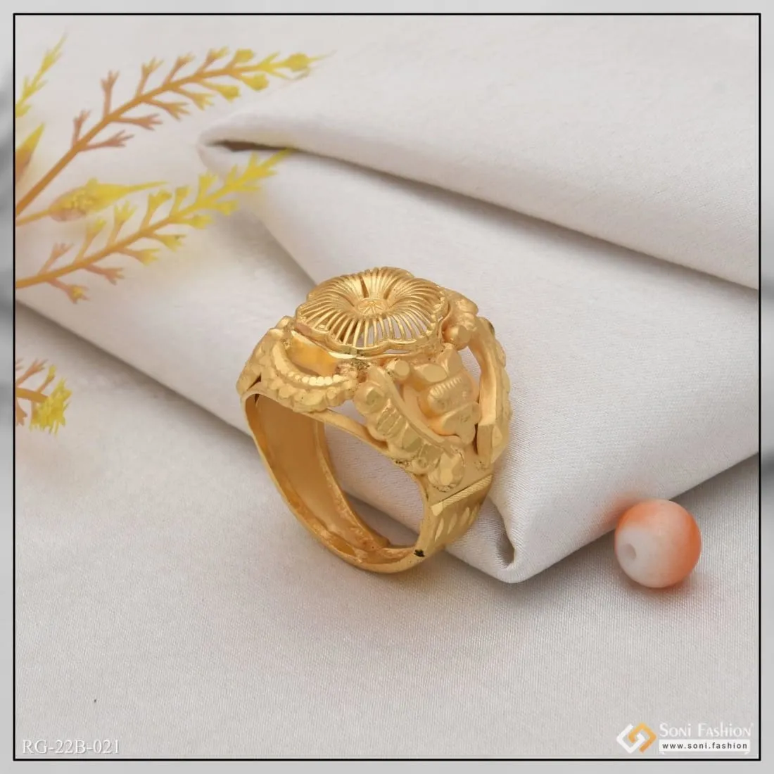 1 Gram Gold Forming Flower Stylish Design Best Quality Ring for Men - Style B021