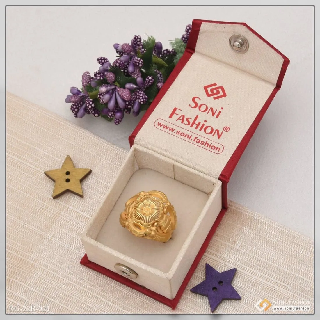 1 Gram Gold Forming Flower Stylish Design Best Quality Ring for Men - Style B021