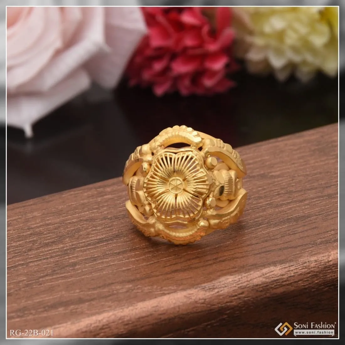 1 Gram Gold Forming Flower Stylish Design Best Quality Ring for Men - Style B021