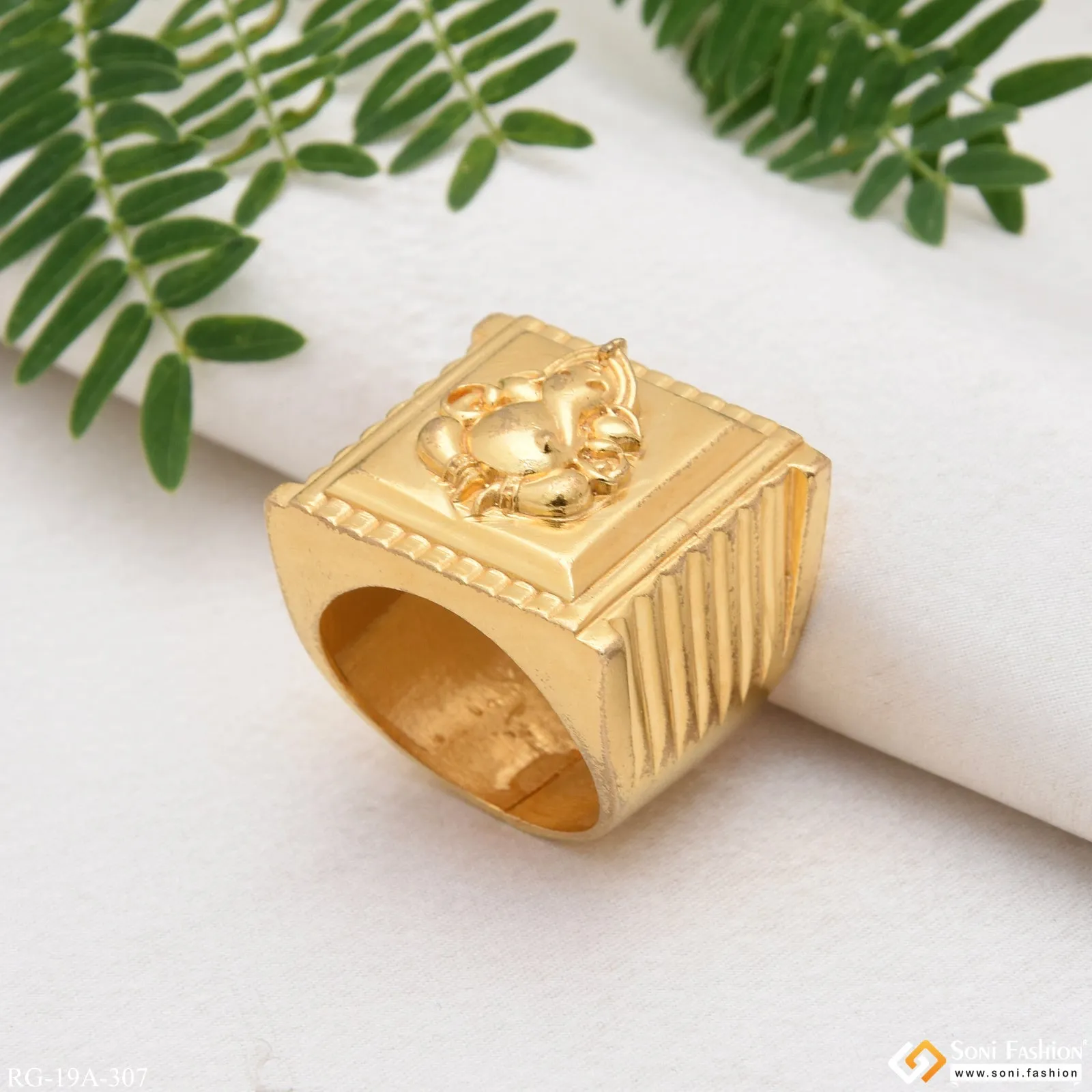 1 Gram Gold Forming Ganpati Stylish Design Best Quality Ring for Men - Style A307