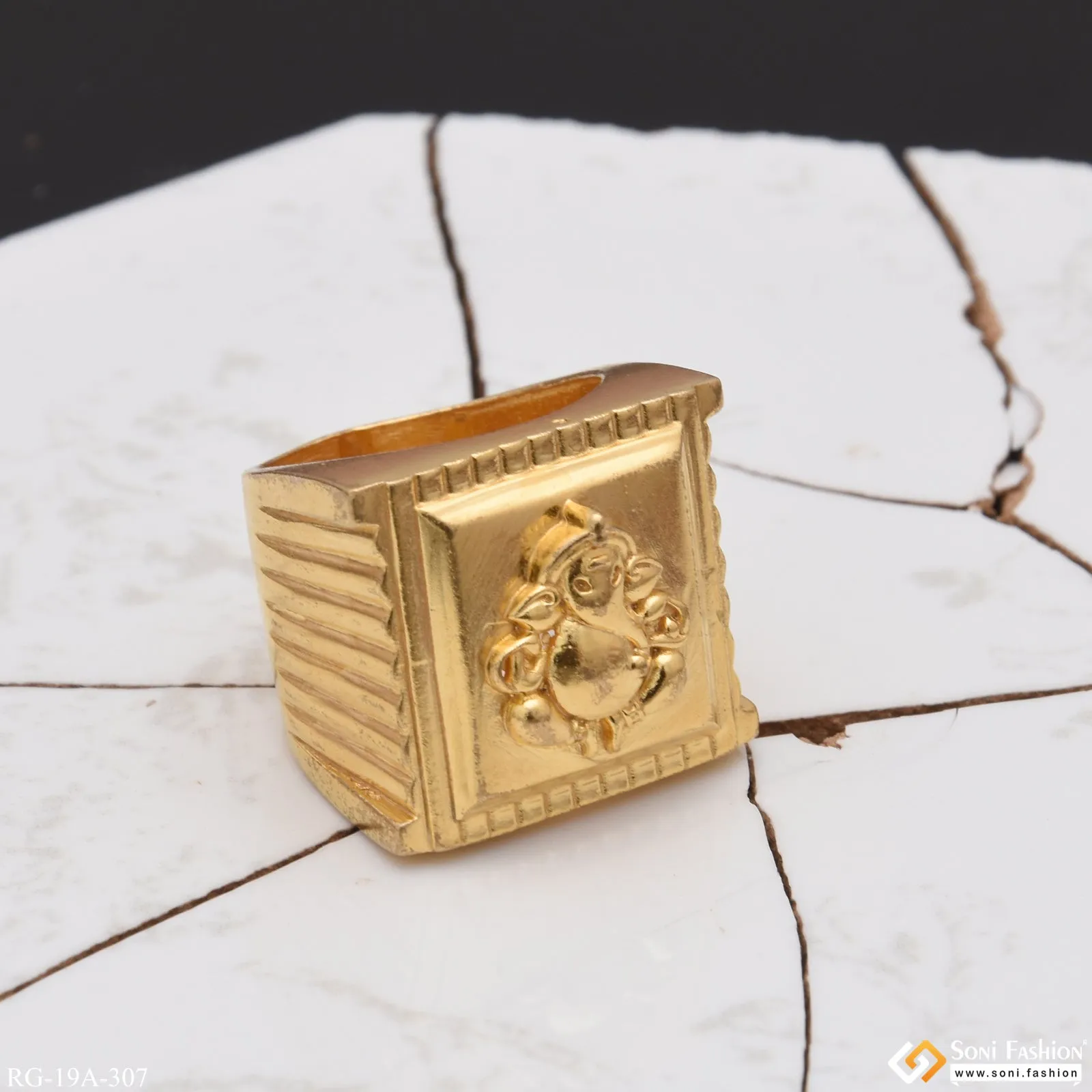 1 Gram Gold Forming Ganpati Stylish Design Best Quality Ring for Men - Style A307