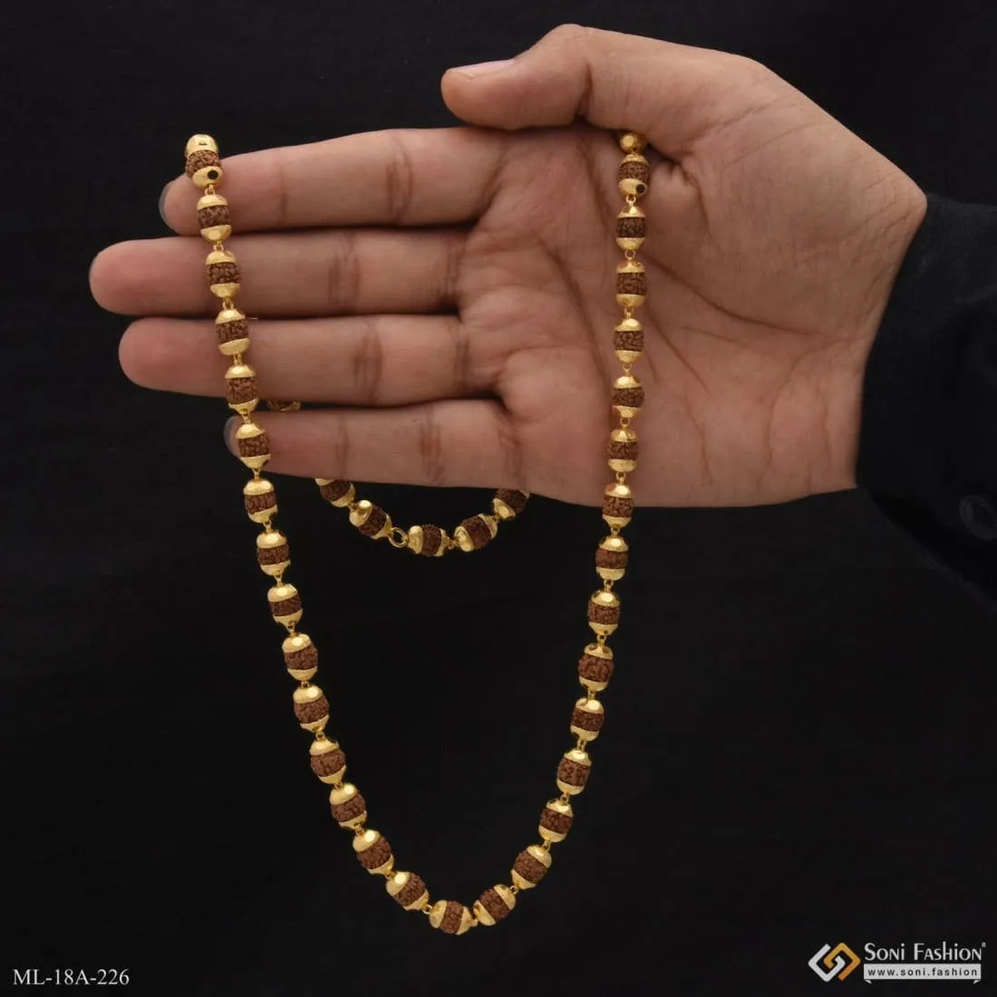 1 Gram Gold Forming Stylish Design Best Quality Rudraksha Mala For Men - Style A226