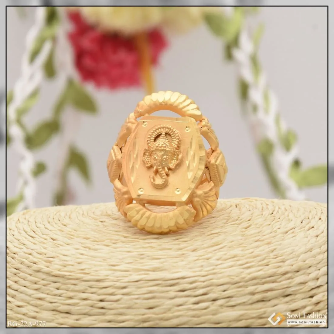 1 Gram Gold Plated Ganpati Stylish Design Best Quality Ring for Men - Style A977