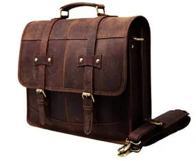 16" Mens Briefcase for Laptop Genuine Leather Messenger Bag for Men Satchel Distressed Stylish