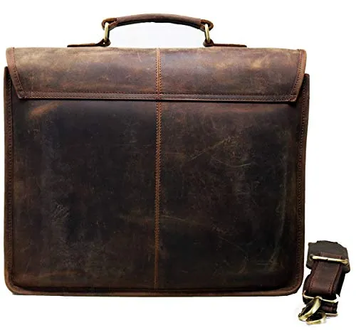 16" Mens Briefcase for Laptop Genuine Leather Messenger Bag for Men Satchel Distressed Stylish