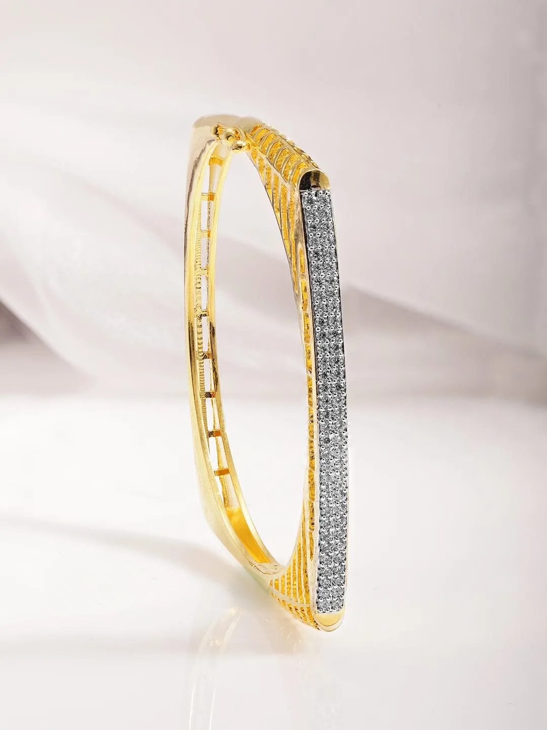 22KT Gold Plated Cubic Zirconia Stylish Slip On Bracelet