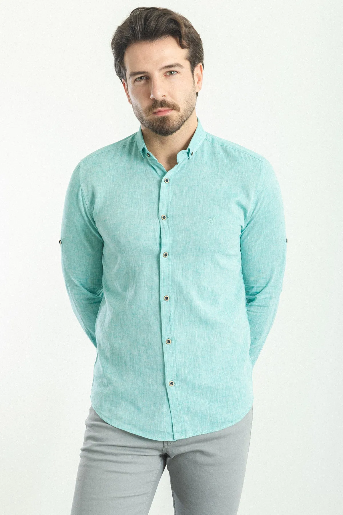 37356 : Linen Shirt -Turquoise