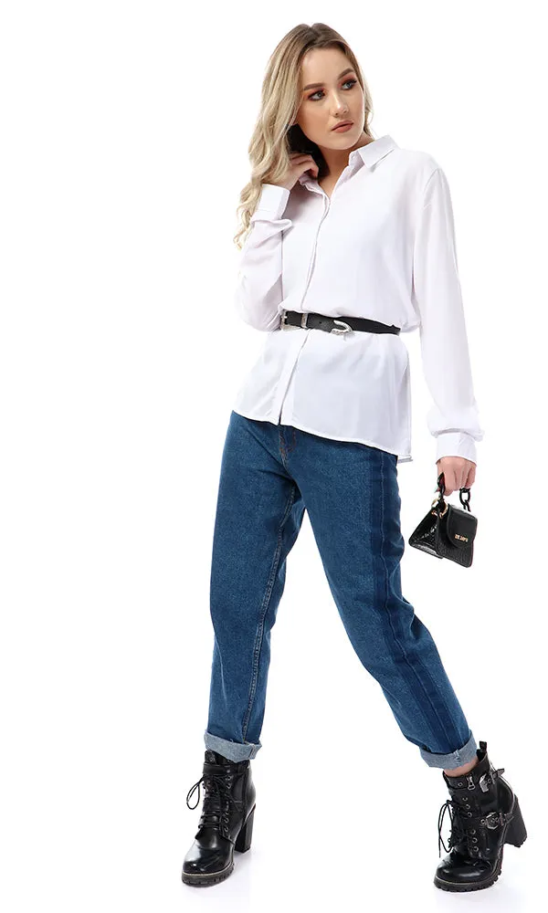 47443 Solid Elegant Women Shirt - White