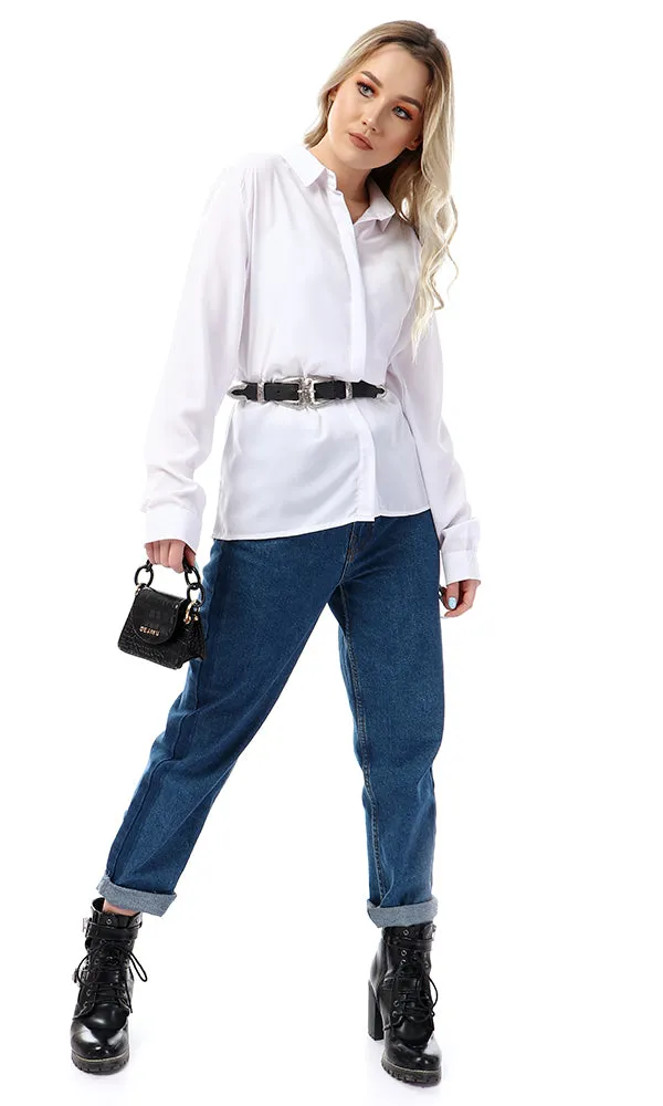 47443 Solid Elegant Women Shirt - White