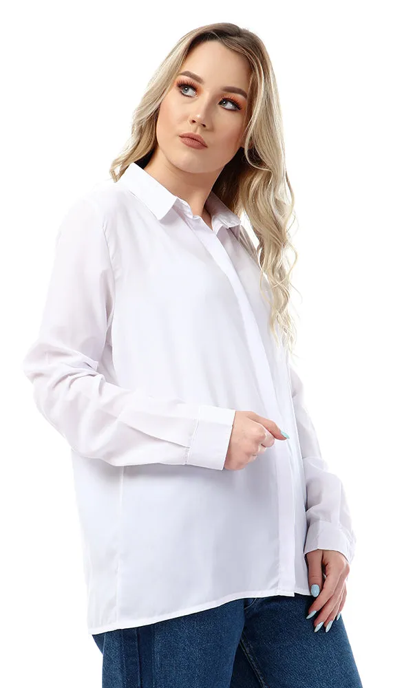 47443 Solid Elegant Women Shirt - White