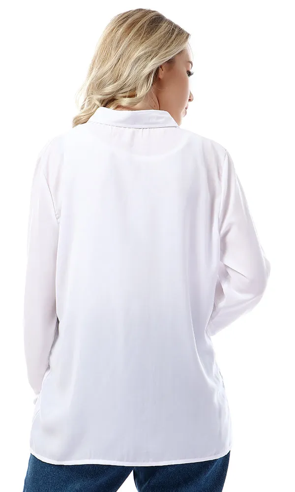 47443 Solid Elegant Women Shirt - White