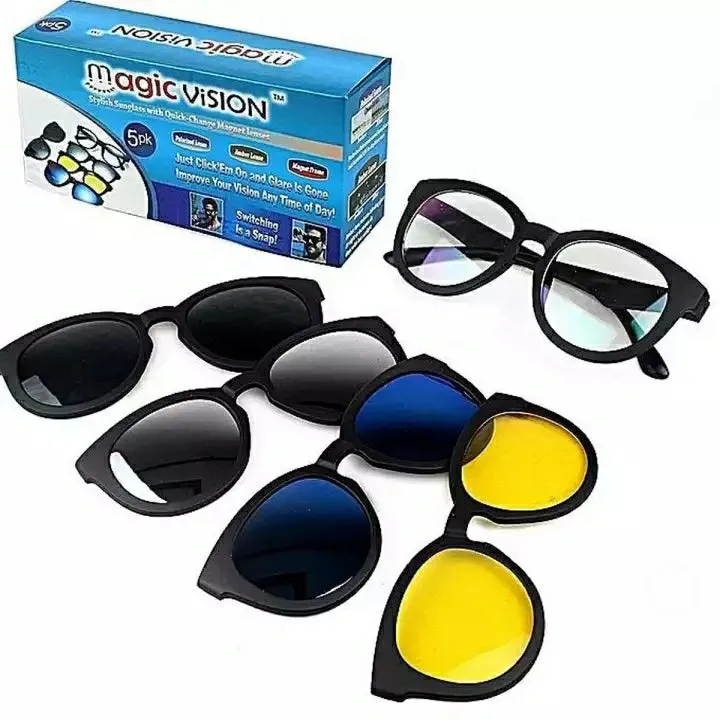 5 In 1 Magic Vision Stylish Sunglasses - Quick change Magnet Lenses 5 Different Colors Both For Men and Women