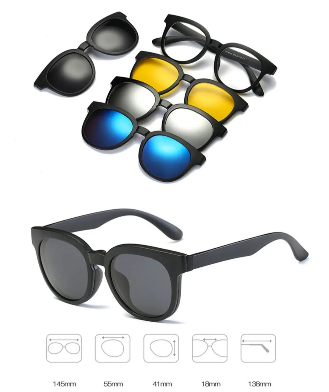 5 In 1 Magic Vision Stylish Sunglasses - Quick change Magnet Lenses 5 Different Colors Both For Men and Women