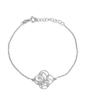 925 Sterling Silver Rhodium Plated Floral Stylish Adjustable Charm Bracelet