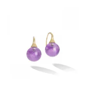 A STYLISH PAIR OF DROP EARRINGS FROM THE AFRICA COLLECTION HANDCRAFTED IN 18K YELLOW GOLD DISPLAYING AMETHYST BOULES AND FRENCH WIRING