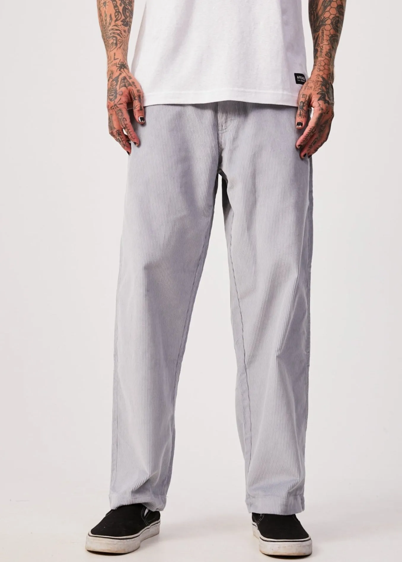 AFENDS Mens Louie - Corduroy Baggy Pants - Grey