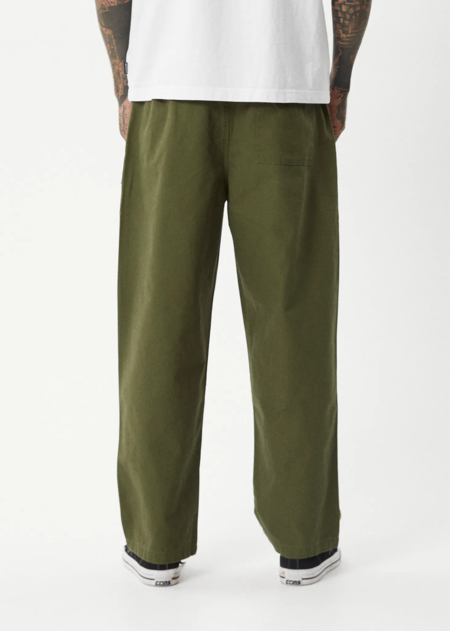 AFENDS Mens Ninety Eights - Baggy Elastic Waist Pants - Military