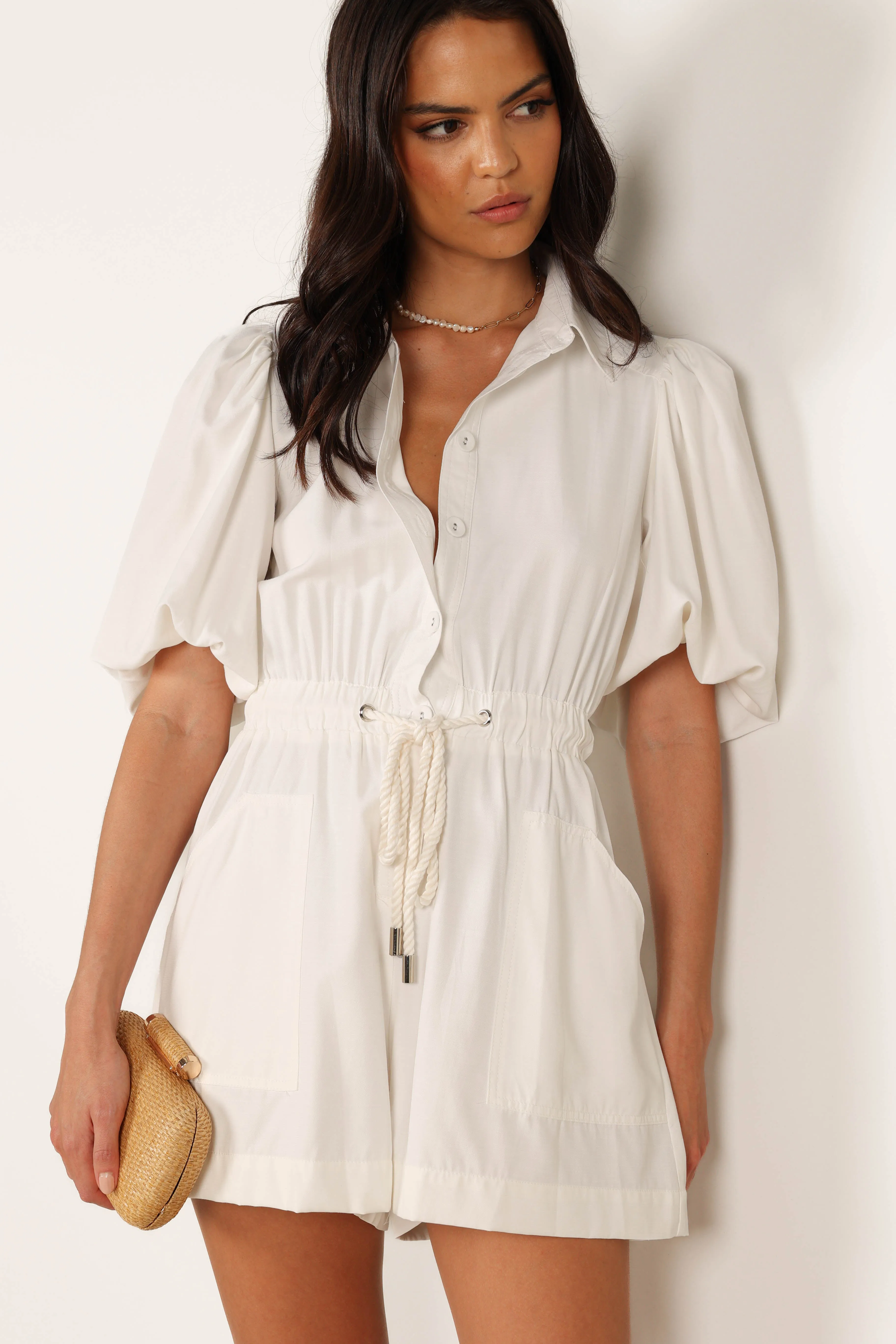 Annie Linen Playsuit - White