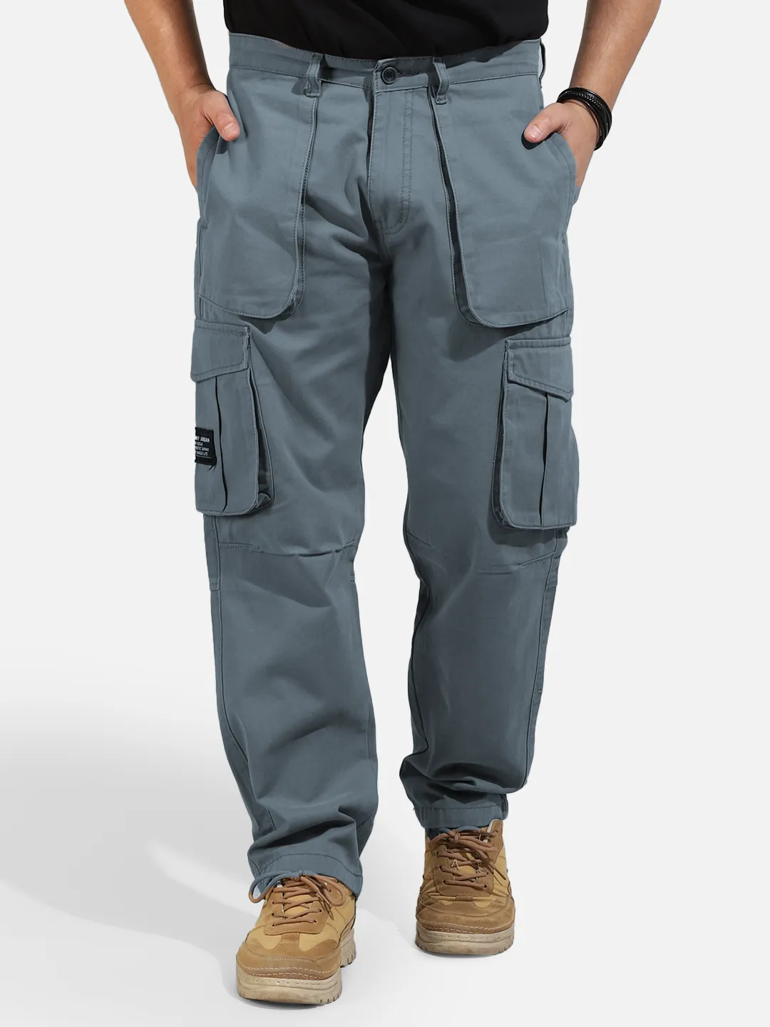 Ash Grey Cotton Twill Tactical Baggy Fit Cargo