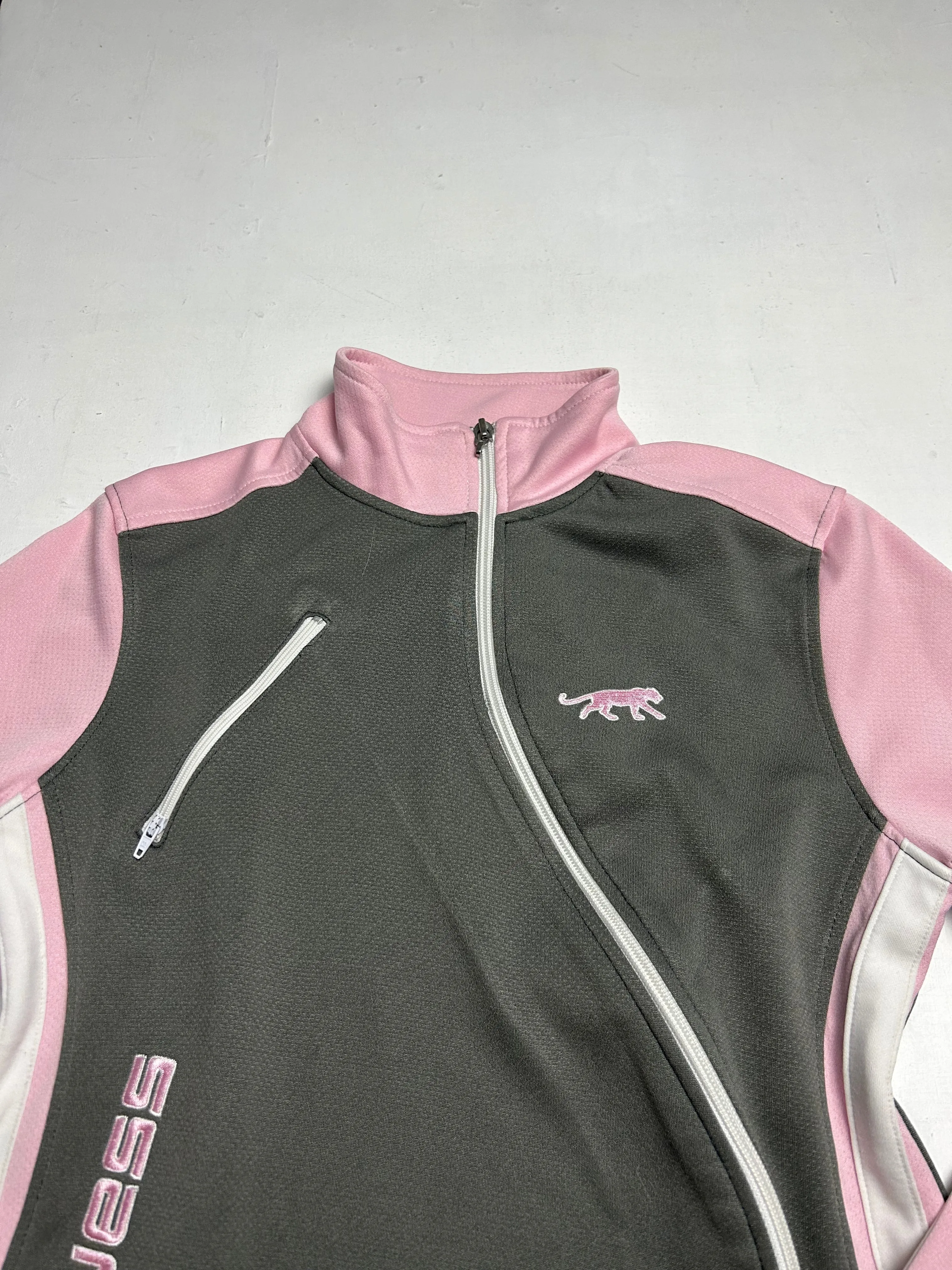 Baby pink & grey asymmetric zip up sporty jacket (S/M)