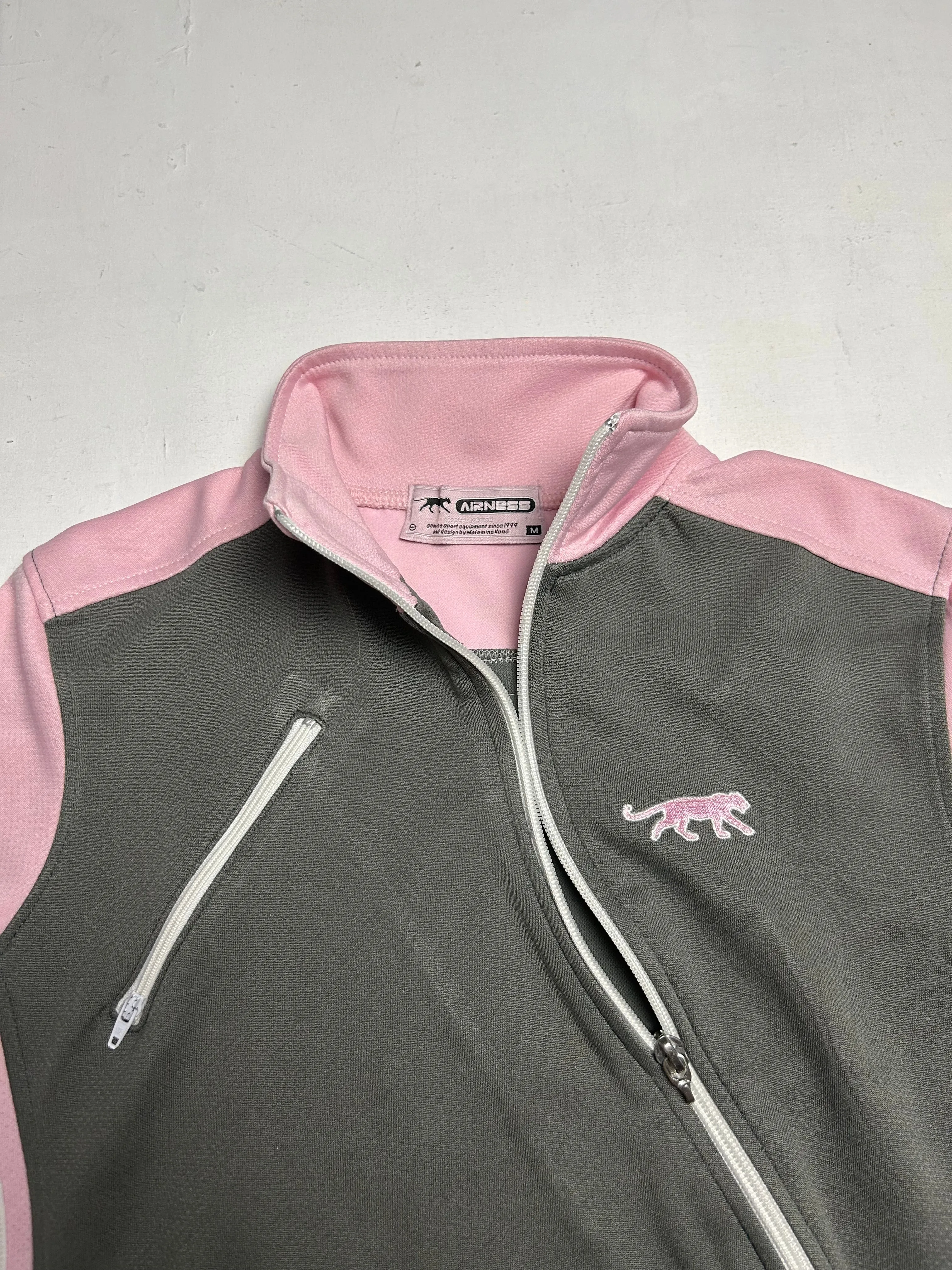 Baby pink & grey asymmetric zip up sporty jacket (S/M)