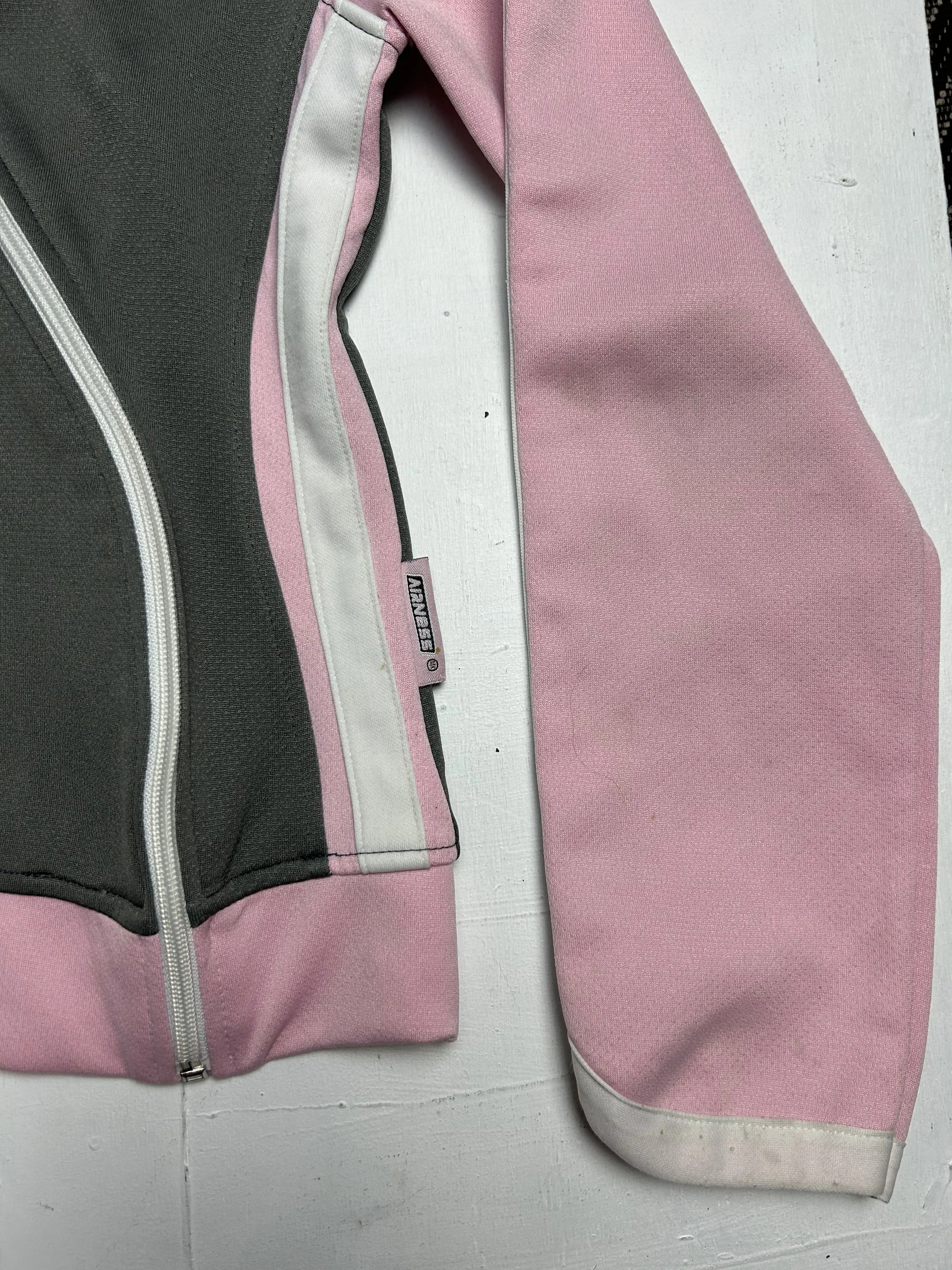 Baby pink & grey asymmetric zip up sporty jacket (S/M)