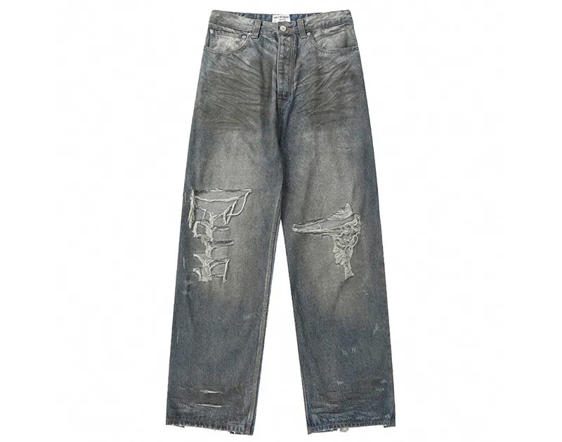 Balenciaga Mud Oil Spilled Denim Baggy Version In Blue