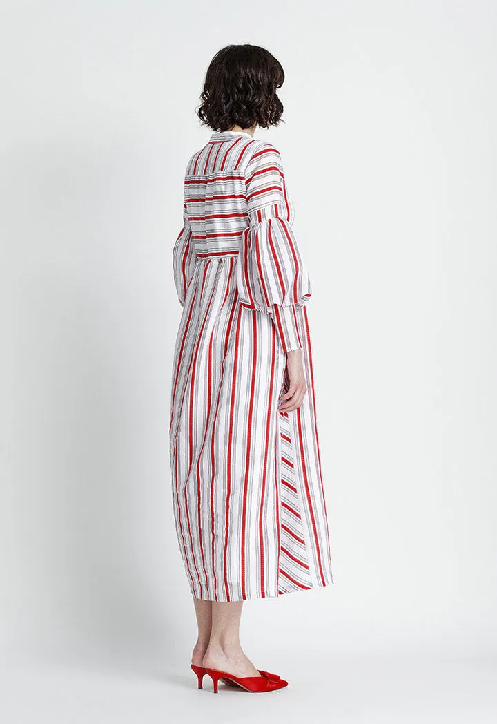 Balloon Sleeve Multicolor Striped Dress