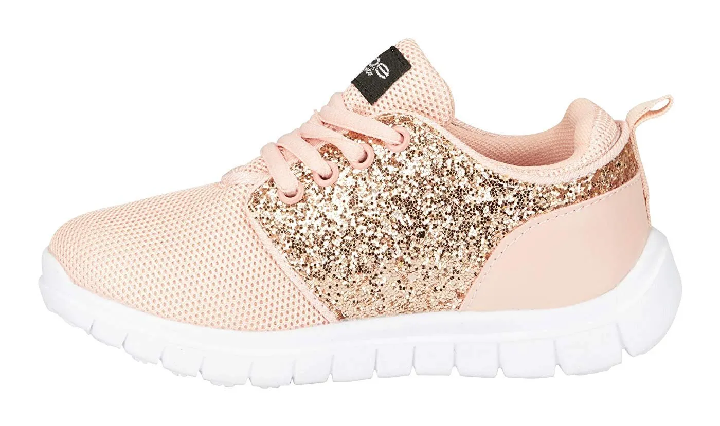 bebe Girls Mesh PU Jogger Sneakers Glitter Panel Comfort Sporty Slip-On Shoes