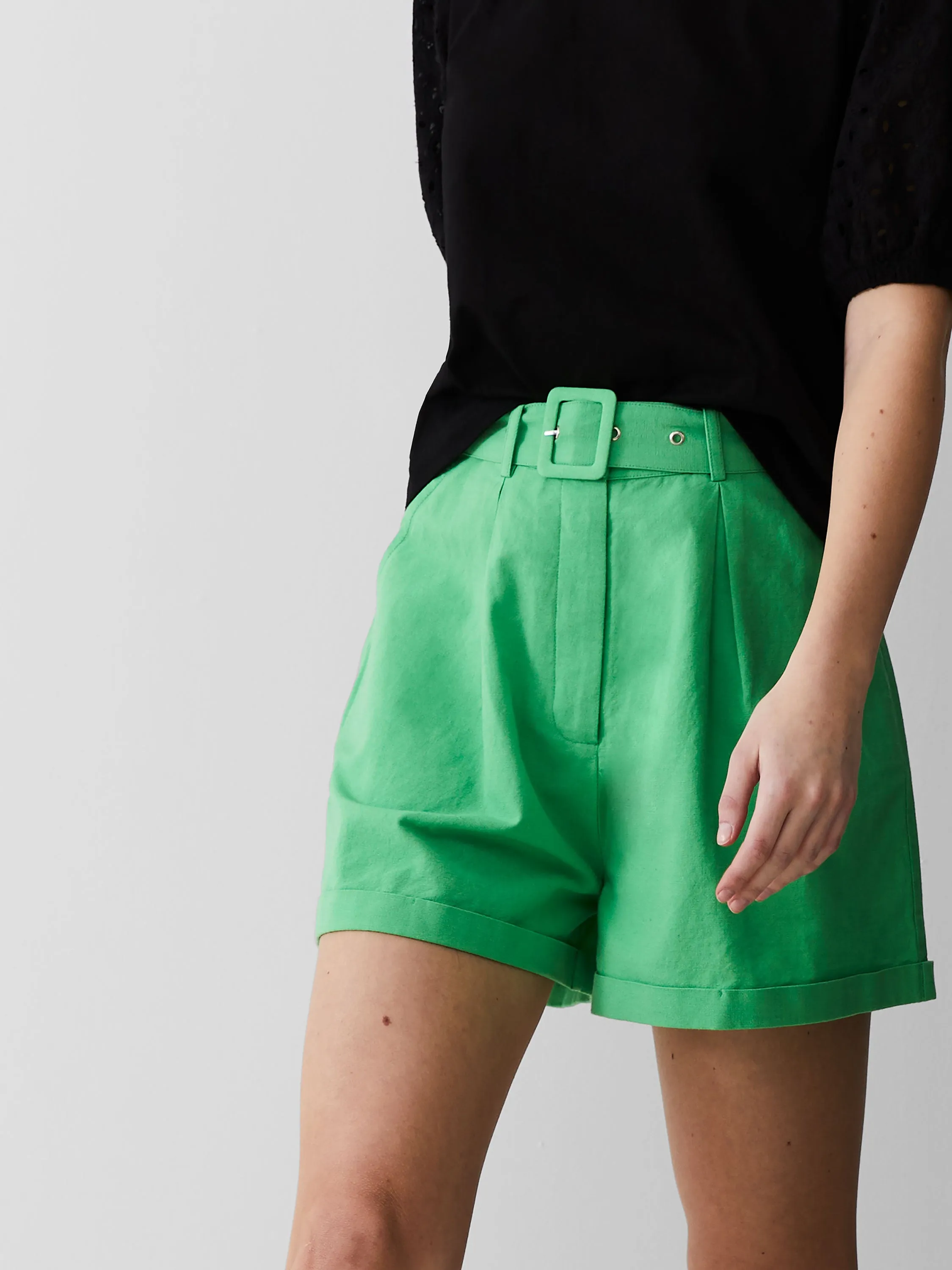 Belted Linen Shorts