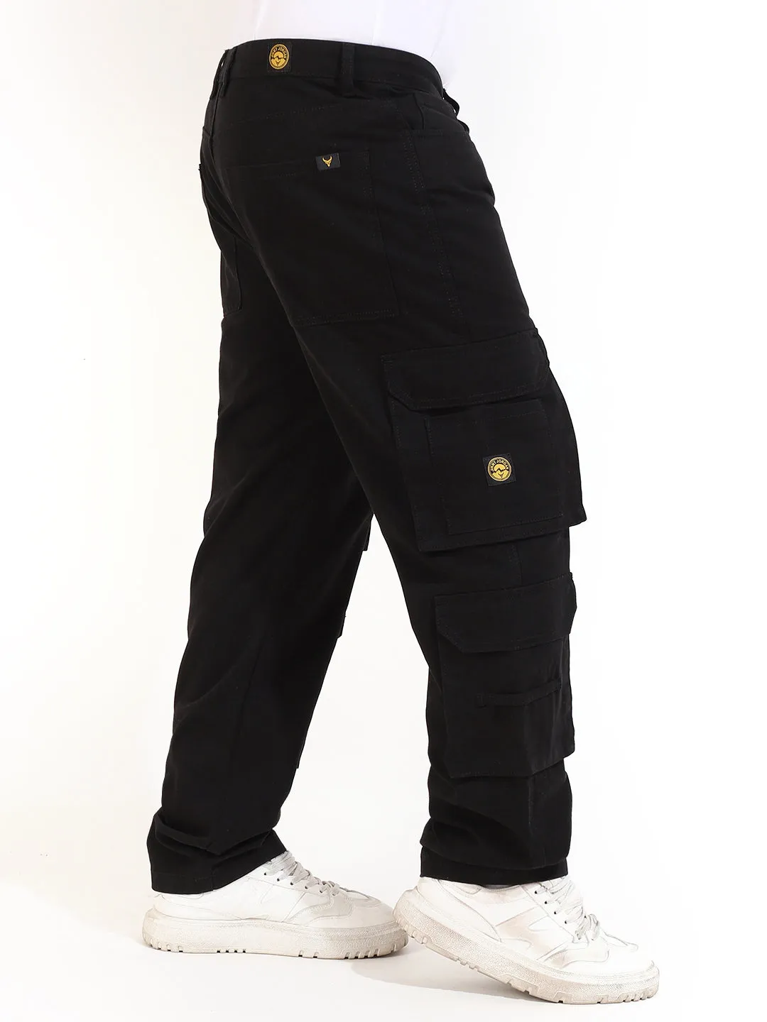 Black Cotton Drill 8 pocket Baggy Fit Cargo