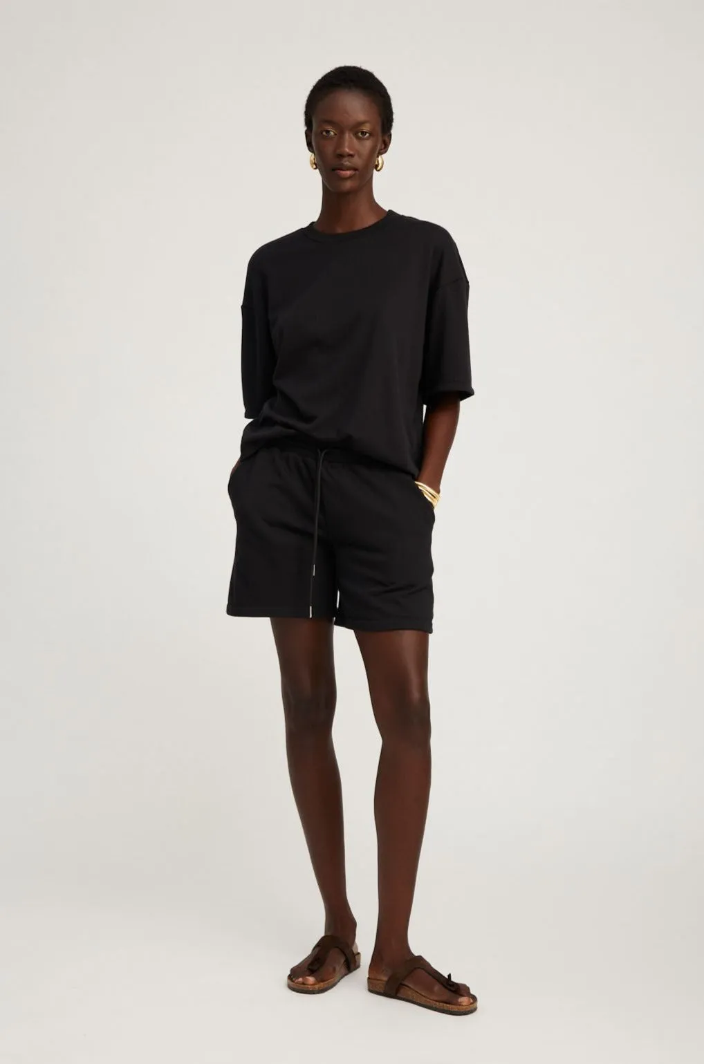 Black Cotton Terry Baggy Sweatshorts