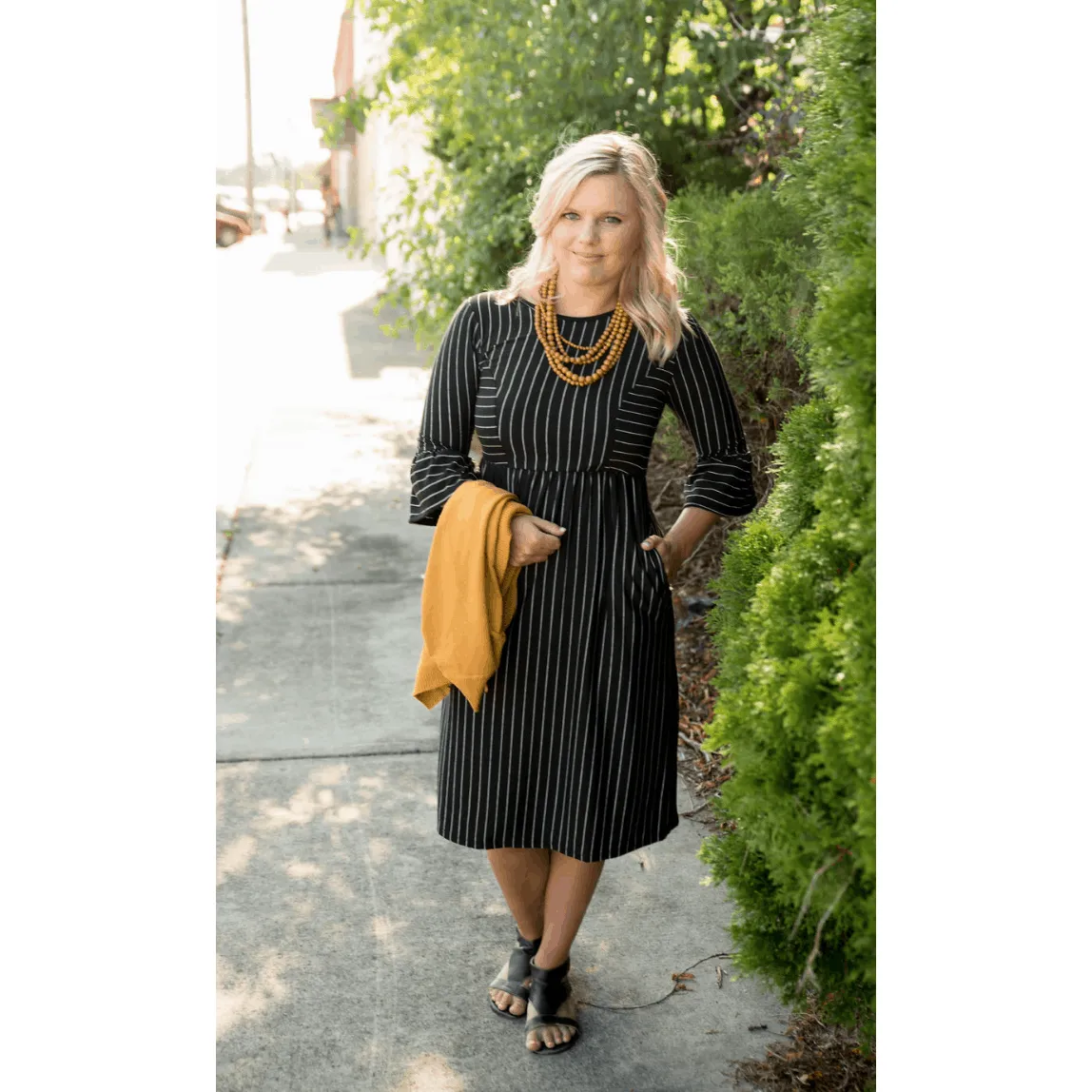 Black Flutter Striped Dress