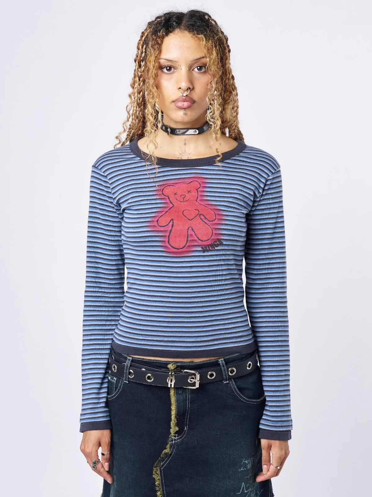 Bloody Teddy Blue Striped Top