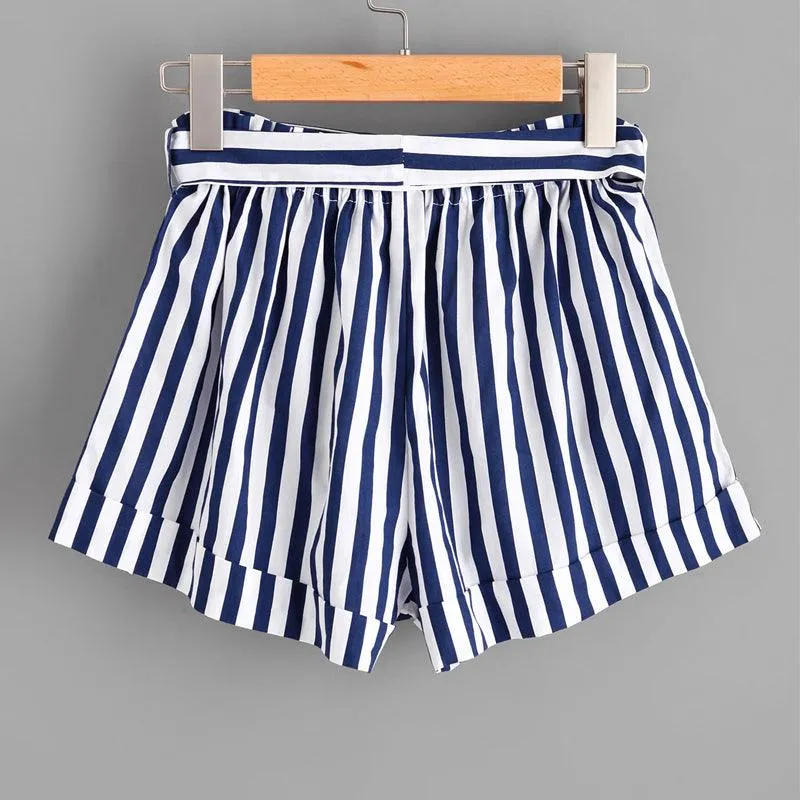 BLUE & WHITE STRIPED SHORTS