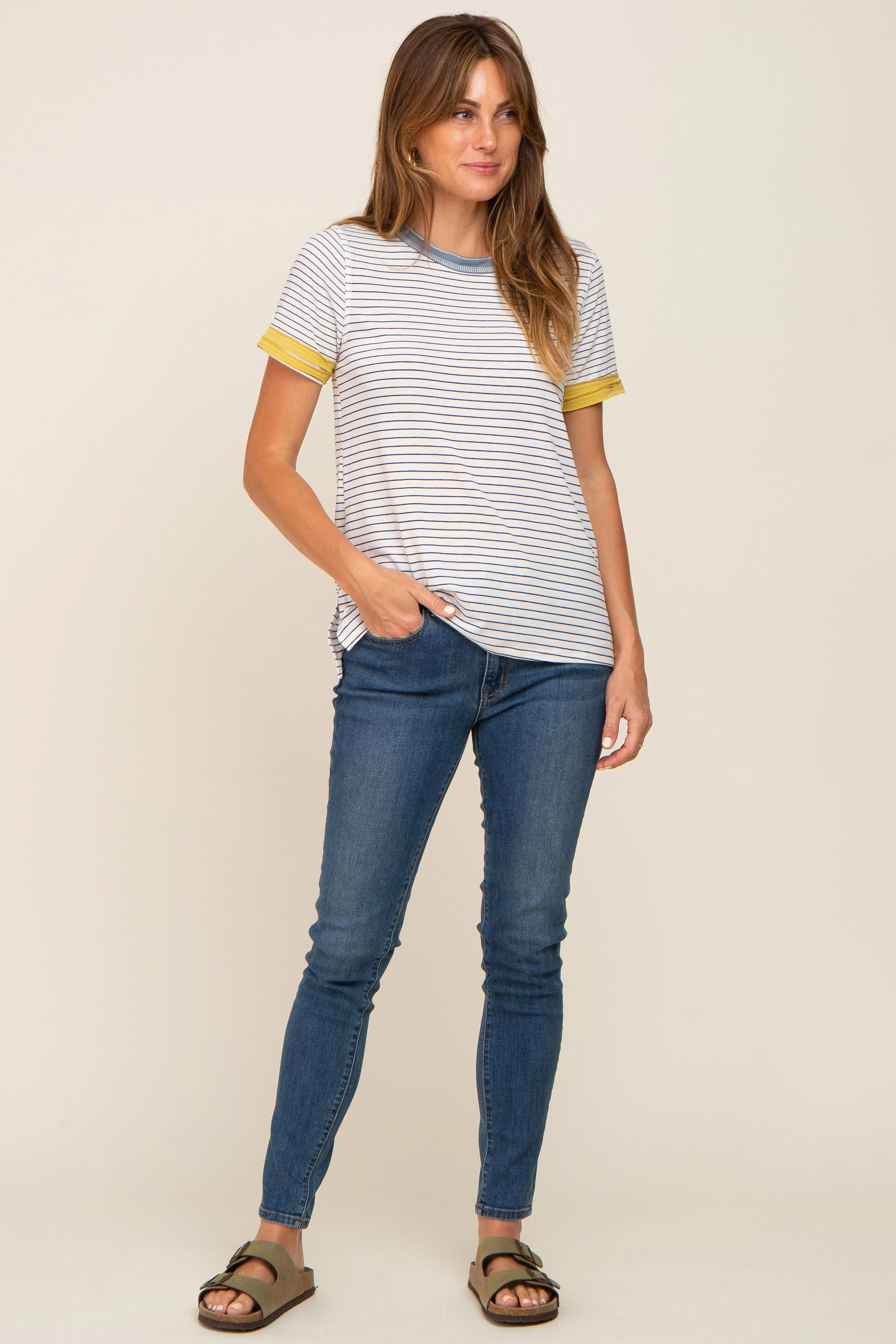 Blue Striped Colorblock Top