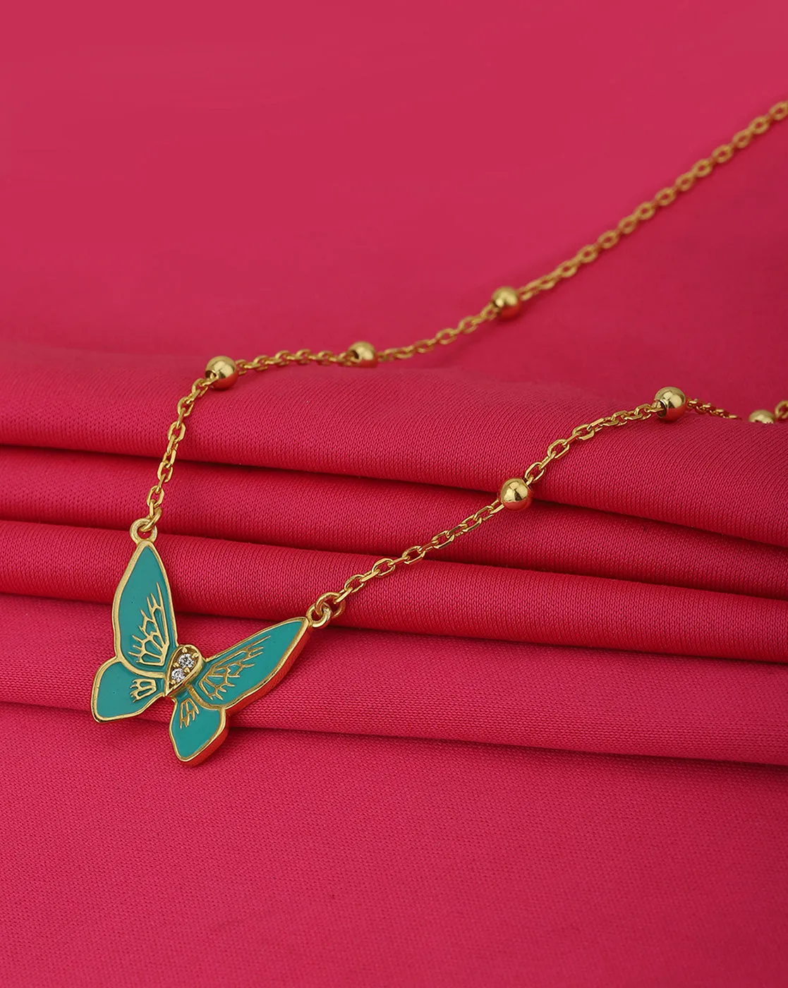 Carlton London Gold Plated With Enamel Butterfly And Zirconia Stylish Necklace For Women