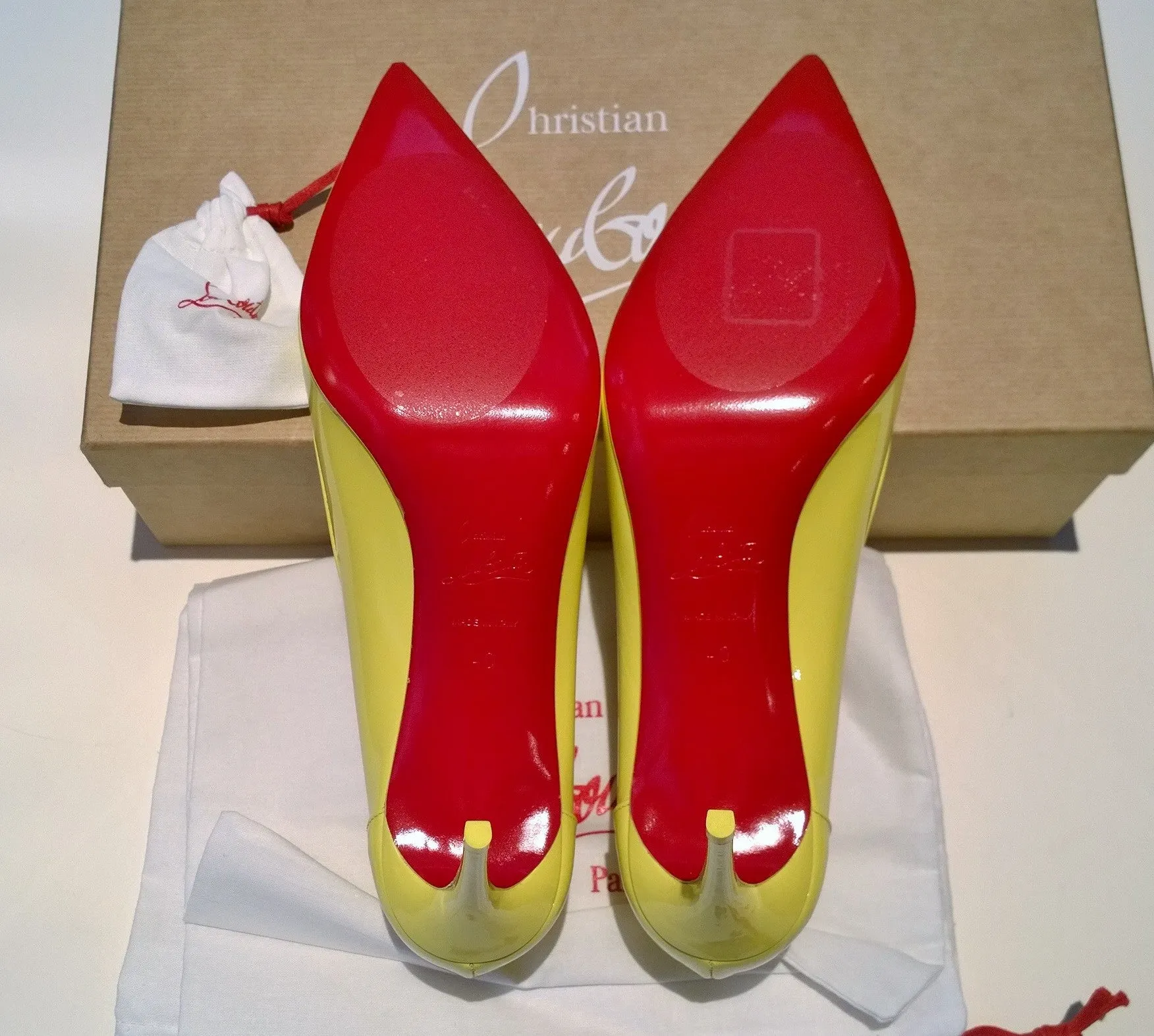 Christian Louboutin Sporty Kate 85 Patent Yellow Heels Piou Piou