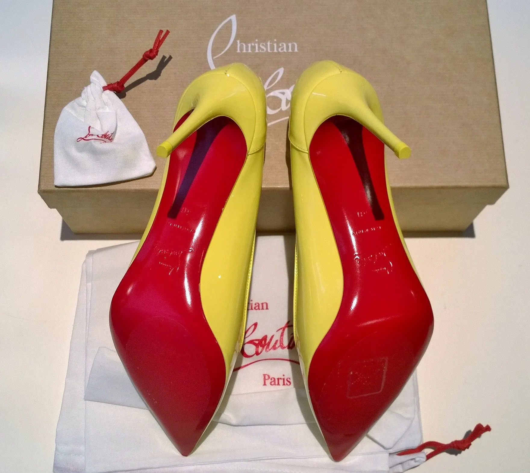 Christian Louboutin Sporty Kate 85 Patent Yellow Heels Piou Piou