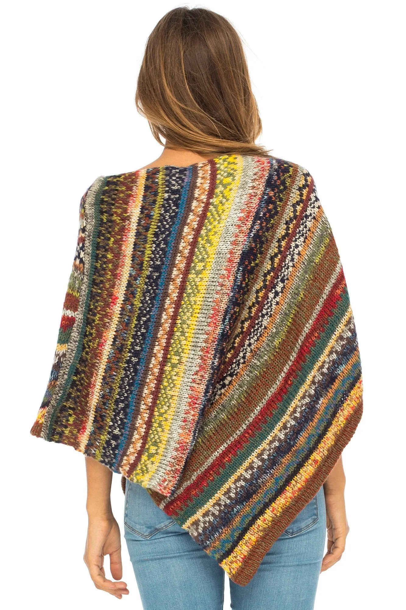 Colorful Knit Striped Poncho