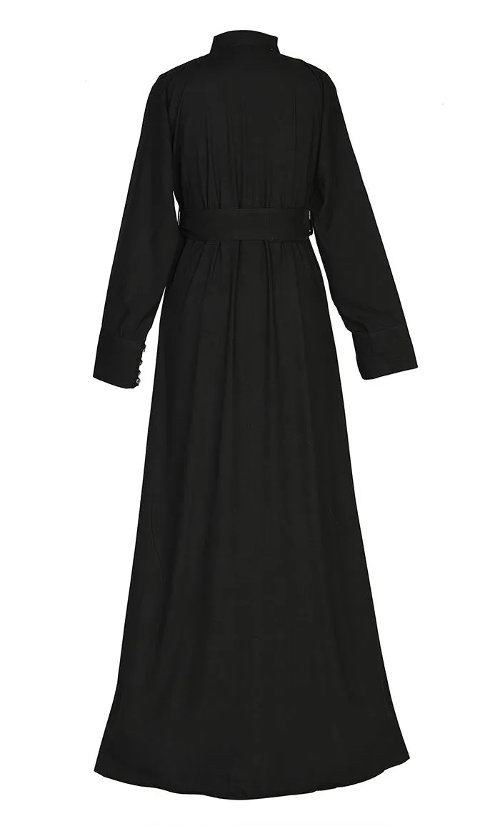 Comfort Black Rayon Stylish Abaya With Pockets And Belt - Final Sale