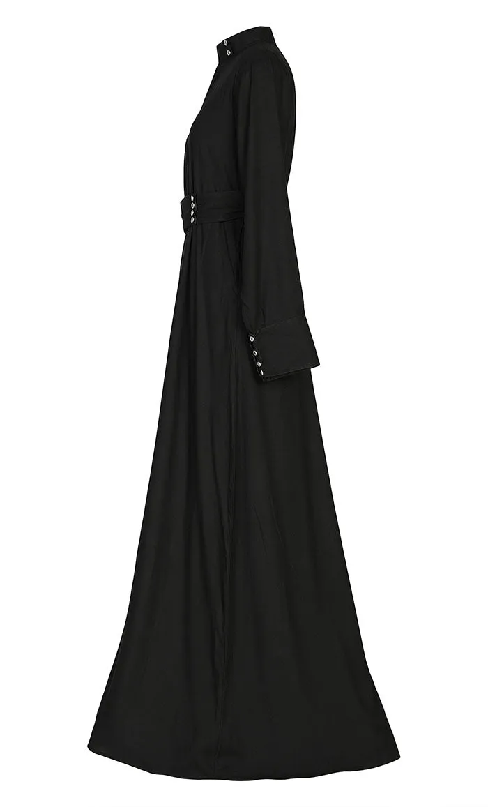 Comfort Black Rayon Stylish Abaya With Pockets And Belt