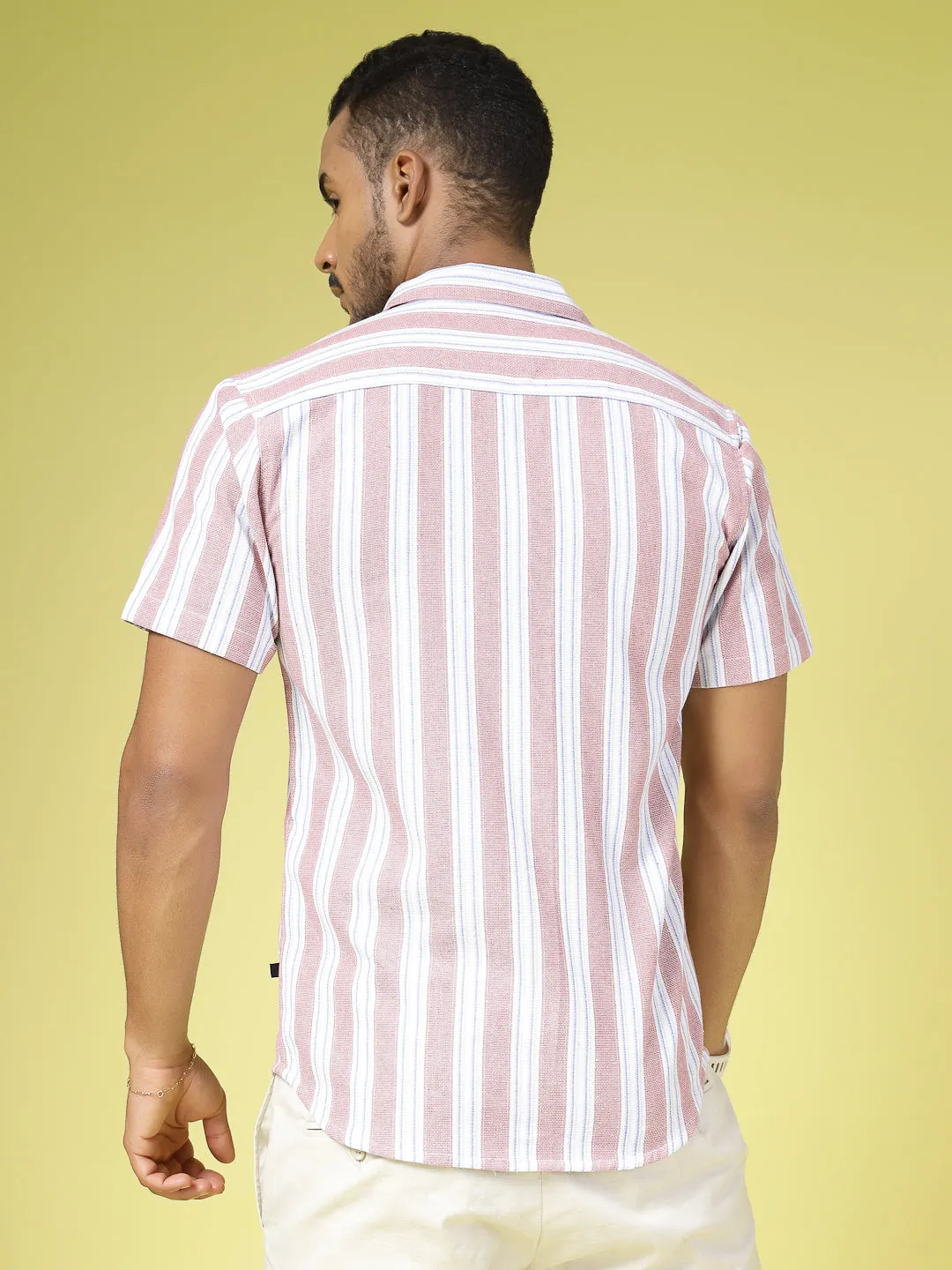 Cotton Striped Cuban Collar Shirt