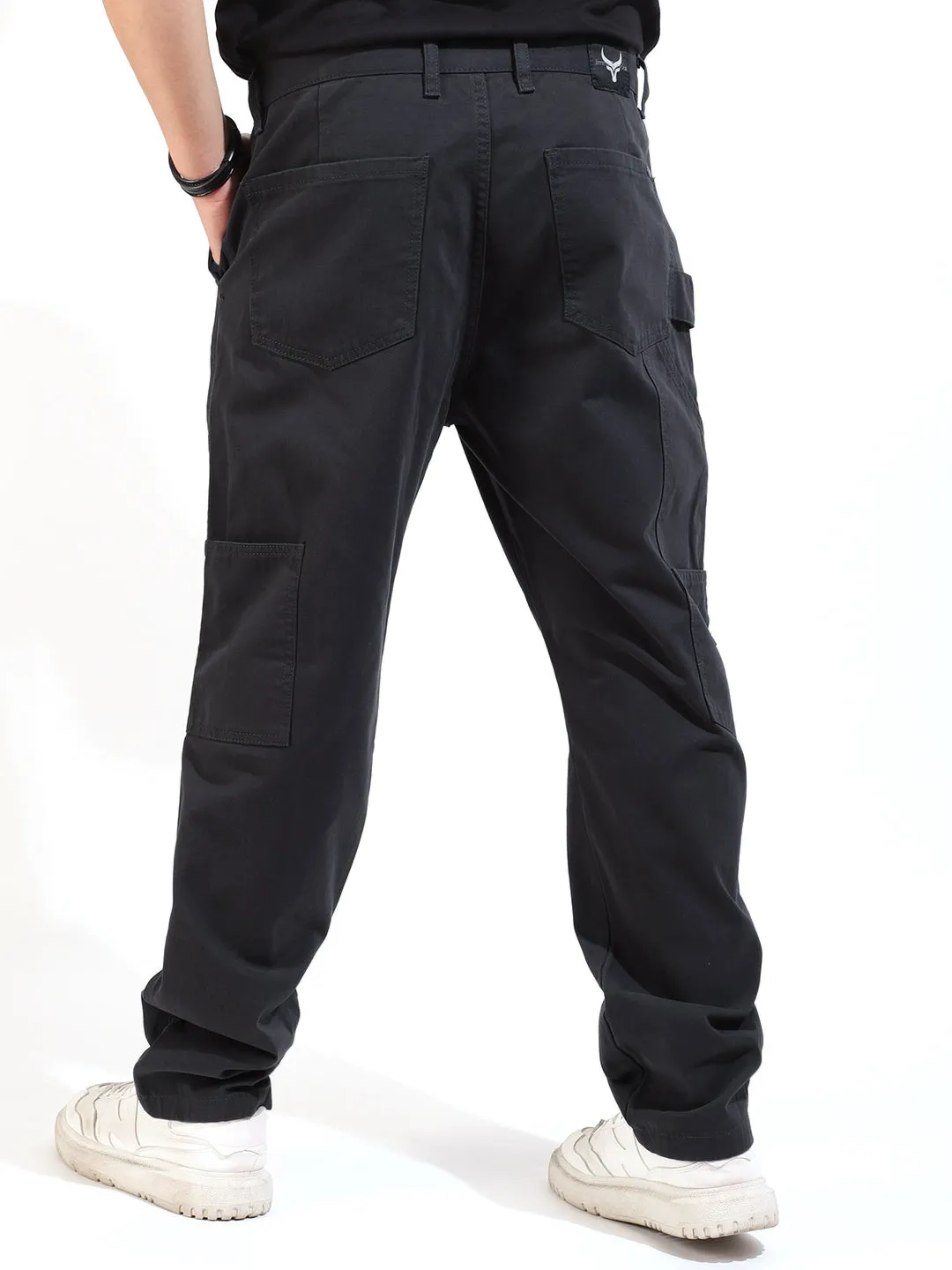 Dark Grey Carpenter Pocket Baggy Fit Cotton Cargo