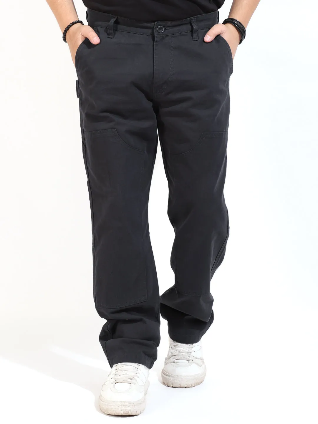 Dark Grey Carpenter Pocket Baggy Fit Cotton Cargo