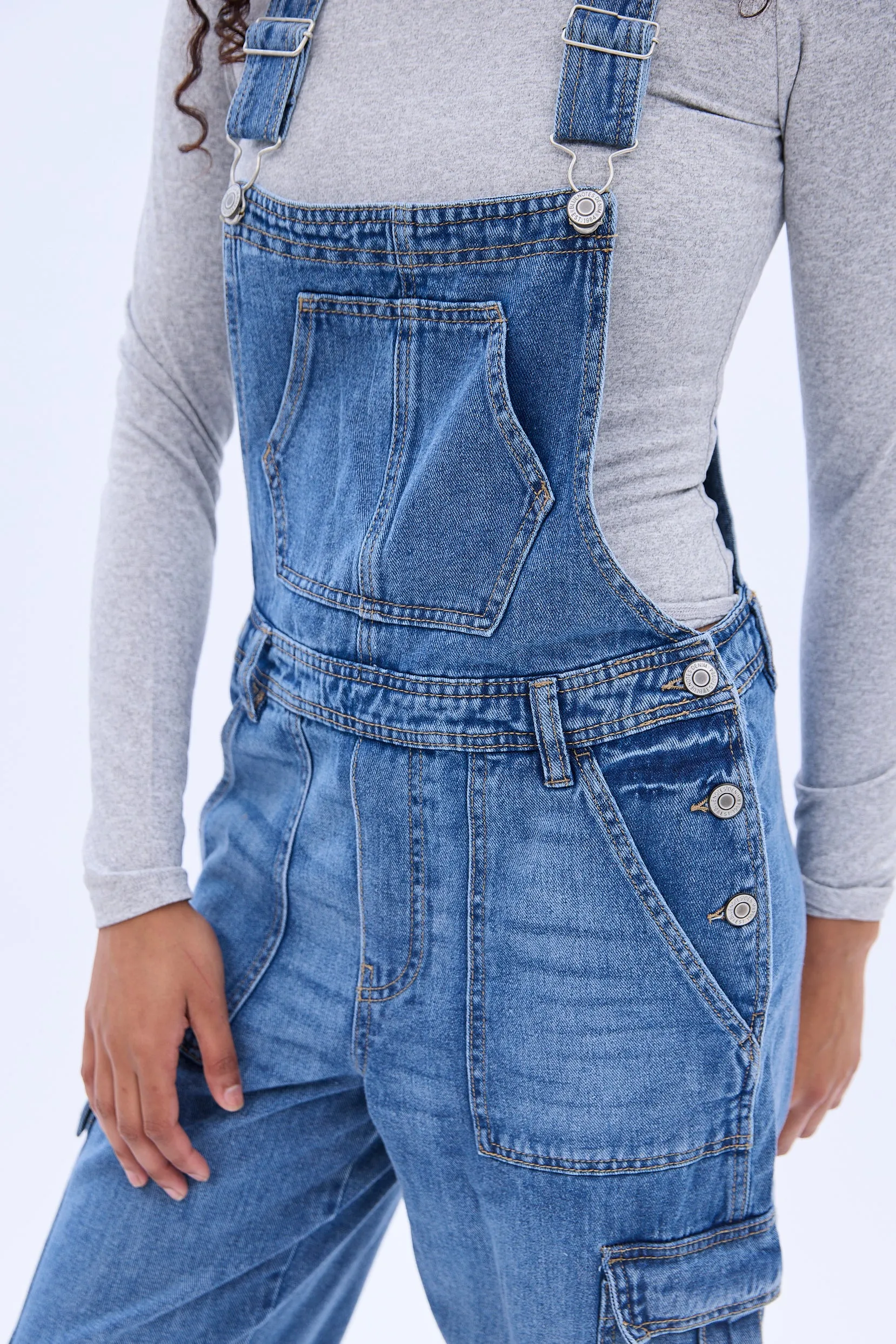 Denim Cargo Baggy Overalls