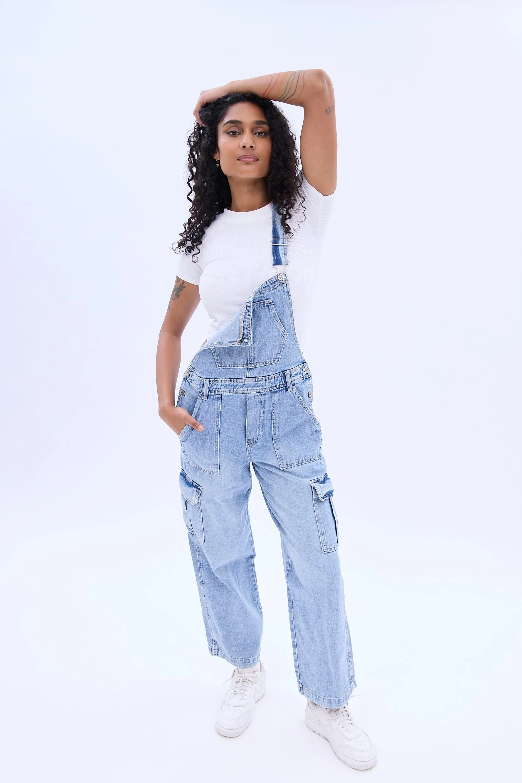 Denim Cargo Baggy Overalls