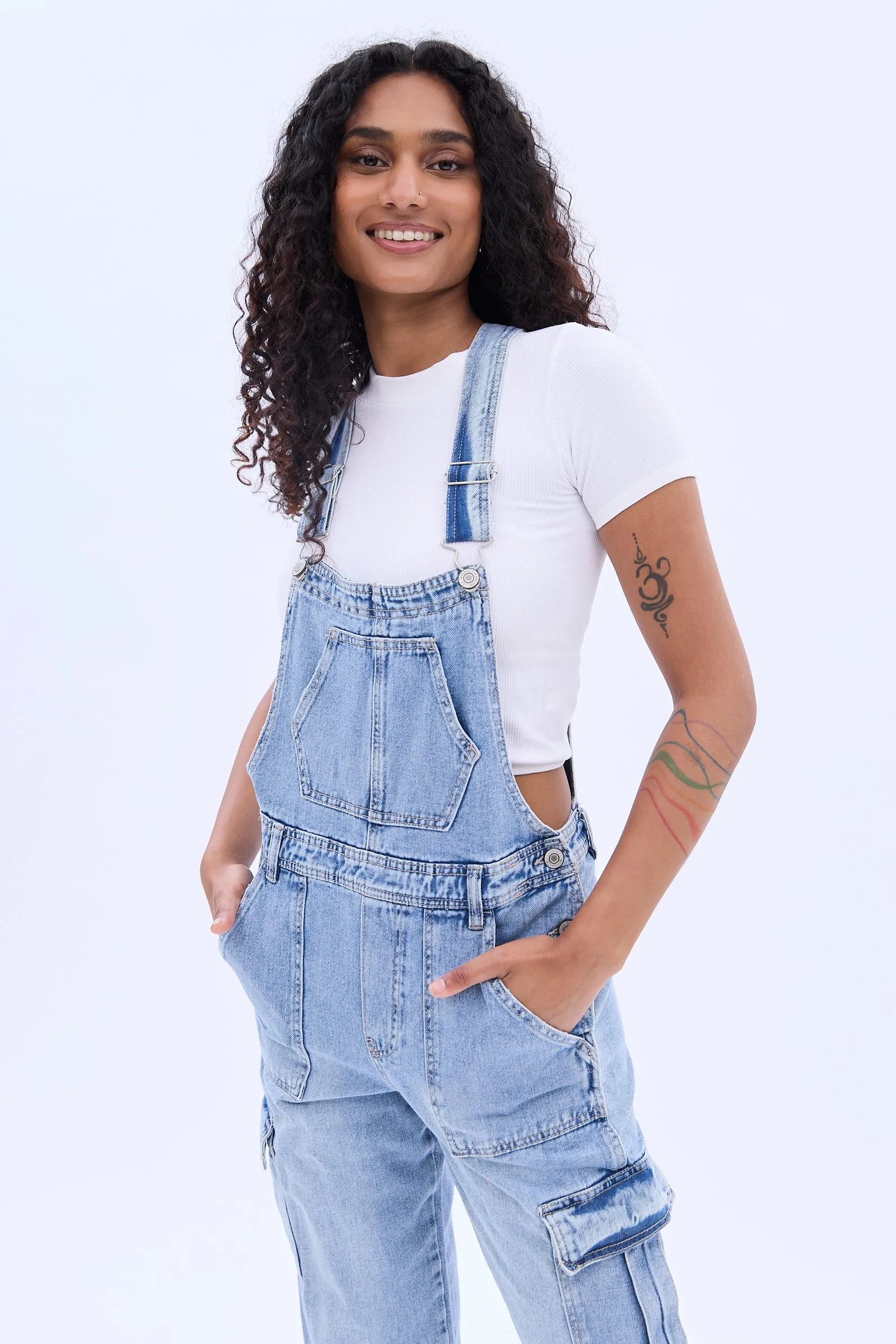 Denim Cargo Baggy Overalls