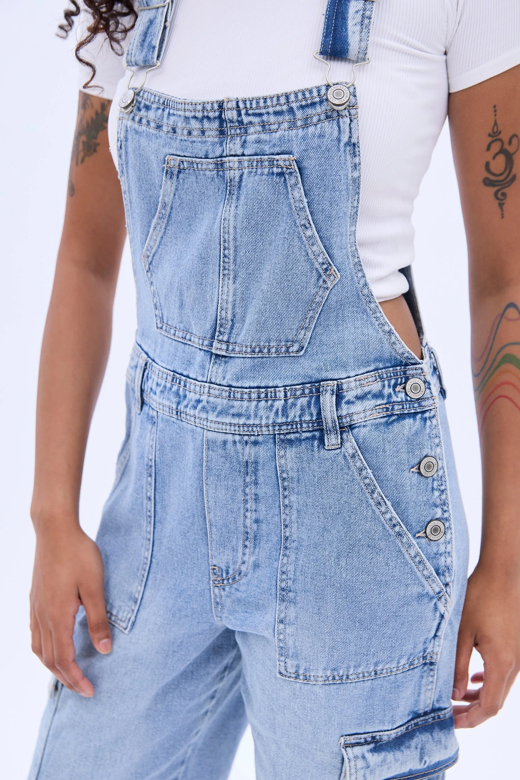 Denim Cargo Baggy Overalls